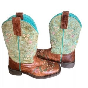 Smoky Mountain kids Wildflower square toe cowboy boots leather Sz 1